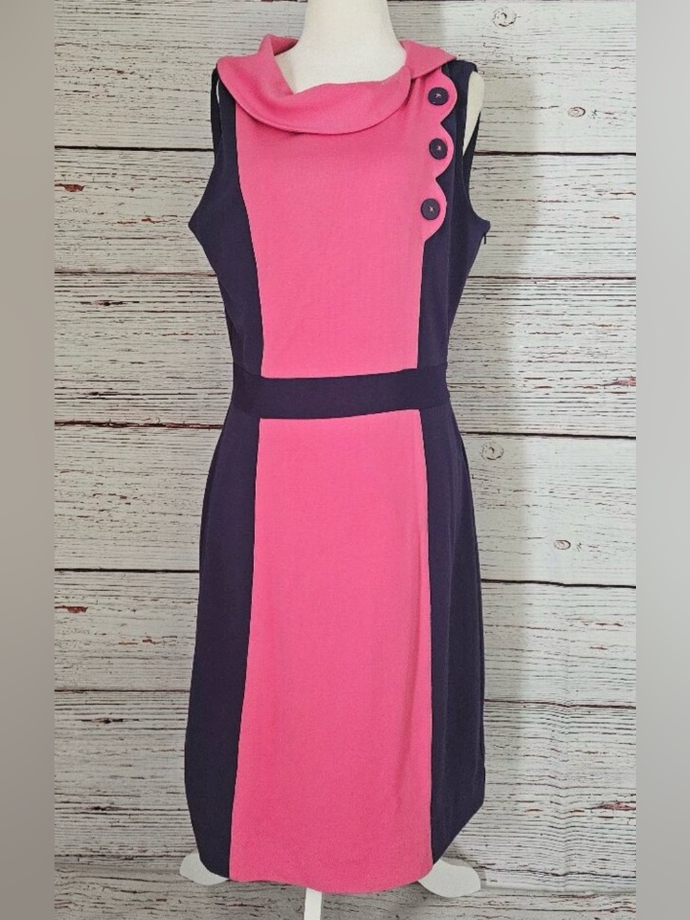🪁🩷🪁🩷Lilly Pulitzer EUC Lulu Dress szL Purple-Navy Blue Pink Cowl Scallop Buttons